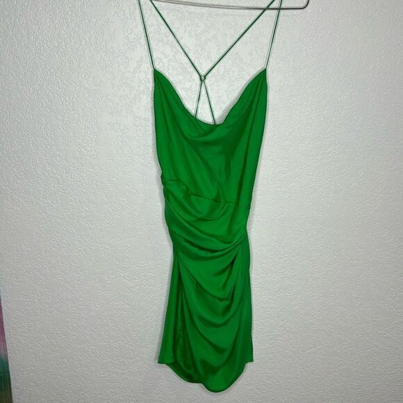 GAUGE81 Shiori Draped Silk Mini Dress Apple Green Medium - Picture 2 of 15